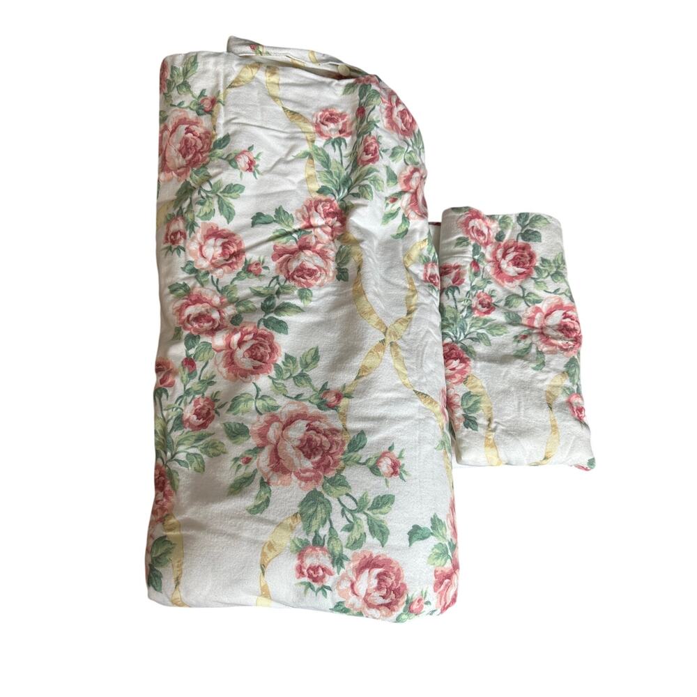 Lands End Coming Home Brushed Flannel Floral English Country Duvet Set Queen